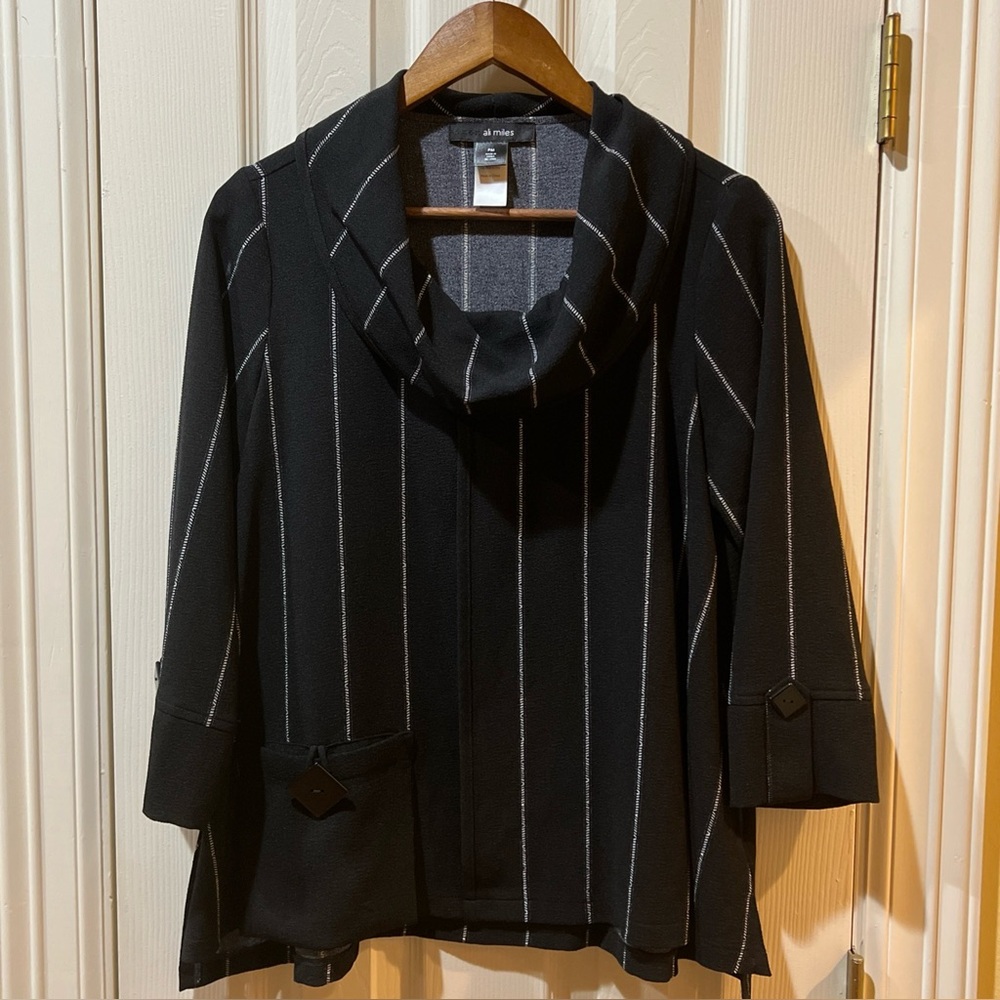 Ali Miles Womens Black w/White Stripes Cowl Neck Tunic Blouse Sz PM Artsy Boho - Picture 16 of 16